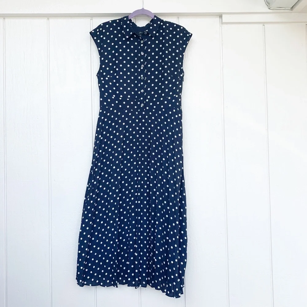 J. Crew Navy Polka Dot Midi Dress